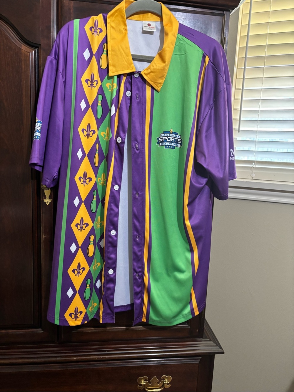 Louisiana Sports Hall of Fame Hall of Mens Mardi Gras Bowling shirt